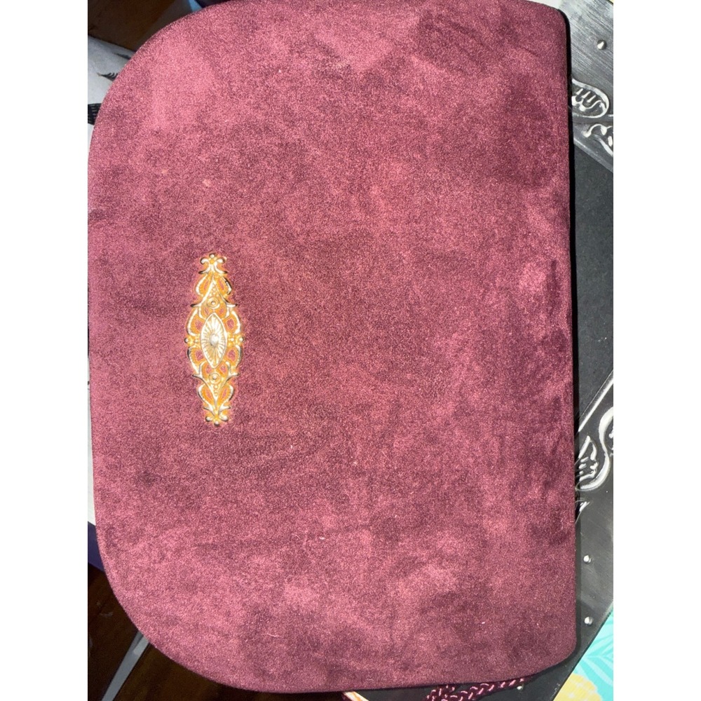 Vintage Burgundy Faux Suede Evening Clutch Bag Gold Filigree Detail Shoulder Bag